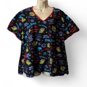 Vintage Sesame Street Oscar The Grouch V Neck Scrub Top, Unisex Size 2XL